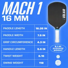 Vợt Pickleball Volair Mach 1 Carbon Fiber - Thiết Kế Chống Rung, Kiểm Soát Tốt Cho Cú Đánh Chính Xác