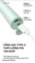 Bàn Chải Đánh Răng Điện Lumias SET-900 Pro 2000mAh - 4 Chế Độ Làm Sạch, Chống Nước IPX7, Đầu Bàn Chải 3D Siêu Mềm