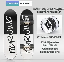 Ván trượt người lớn Skateboard Chiyuan Pro nhám gỗ ép, bánh xe phát sáng, chịu lực 180kg - Dụng cụ thể thao phong cách đường phố