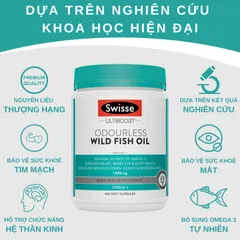 Viên uống dầu cá Swisse Ultiboost 1000mg Không Mùi - Hỗ Trợ Tim Mạch, Não Bộ và Xương Khớp, Bổ Sung Omega-3 Từ Cá Tự Nhiên