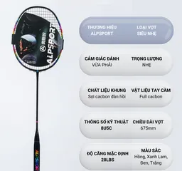 Vợt cầu lông 8U G5 ALP BBQ2.0 Full Carbon Siêu Nhẹ, Độ Căng Tối Đa 13.5kg - Lựa Chọn Hoàn Hảo Cho Người Mới và Chuyên Nghiệp