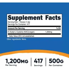 Bột Uống Giải Độc Gan Nutricost NAC N-Acetyl L-Cysteine 1200mg - Tăng Cường Hệ Miễn Dịch và Bảo Vệ Tế Bào Gan
