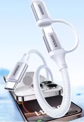 Cáp Sạc Nhanh Ugreen 2in1 L702 Bọc Dù MFI & Type C 100W - Sạc Nhanh, Truyền Dữ Liệu, Tương Thích iPhone, iPad và Các Thiết Bị USB-C