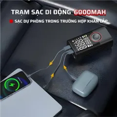 Máy Bơm Lốp Xe Ô Tô & Xe Máy Mini Pin 6000mAh - Cảm Biến Áp Suất, Công Suất 120W, Thiết Kế Gọn Nhẹ, Thao Tác Dễ Dàng