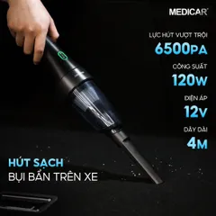 Máy Hút Bụi Cầm Tay Ô Tô Medicar 100W - Sạc Qua Tẩu Xe, Lực Hút Mạnh 6500PA, Tiện Lợi Vệ Sinh Nội Thất Ô Tô