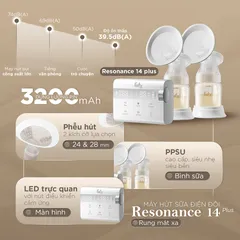 Máy Hút Sữa Điện Đôi Fatzbaby Resonance 14 Plus FB1161BT - Công Nghệ Vi Rung, Pin 3200mAh, 3 Chế Độ Massage & Hút Sữa Thông Minh