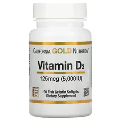 Viên bổ sung Vitamin D3 125mg (5000 IU) California Gold Nutrition - Hỗ trợ sức khỏe xương và miễn dịch, 90 viên mỗi lọ