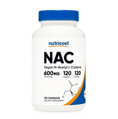 Viên uống bổ gan NutriCost NAC 600mg - Hỗ trợ thải độc gan, tăng cường hệ miễn dịch, 120 viên, sản xuất glutathione, thuần chay, không GMO