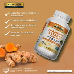 Viên uống tinh chất nghệ Nature's Lab Turmeric Curcumin C3 1000mg - Hỗ trợ tiêu hóa, kháng viêm, tăng sức đề kháng, chống oxy hóa, đẹp da.