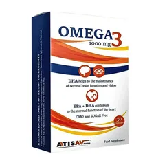 Dầu cá Omega 3 1000mg Atisav - Hỗ trợ sức khỏe mắt và não bộ, bổ sung DHA, EPA cho mẹ bầu và trẻ em trên 12 tuổi, hộp 30 viên