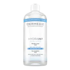 Nước Tẩy Trang Dermedic Hydrain3 H2O cho Da Khô - Làm Sạch Dịu Nhẹ và Cung Cấp Độ Ẩm, Chai 500ml