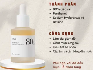 Tinh chất làm dịu da Anua Heartleaf 80% Soothing Ampoule - Serum thiên nhiên cho da nhạy cảm, cung cấp độ ẩm và giảm kích ứng 30ml