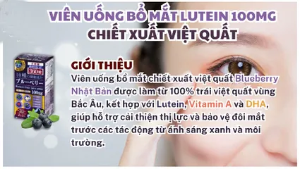 Viên Uống Hỗ Trợ Bổ Mắt Việt Quất Blueberry & Lutein 100mg Noguchi - Giúp Cải Thiện Thị Lực, Bảo Vệ Mắt - Hộp 360 Viên