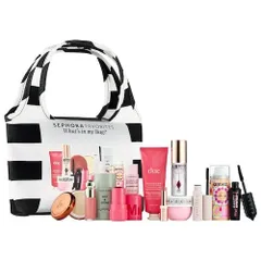 Bộ sản phẩm Sephora Favorites: What's In My Bag – Set Trang Điểm, Chăm Sóc Tóc & Cơ Thể - Bộ 12 Món Chất Lượng Cao, Mini Tote Thời Trang