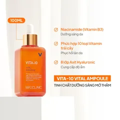 Tinh Chất Dưỡng Sáng Da MaxClinic Vita-10 Vital Ampoule 100ml - Giàu Vitamin C, Cấp Ẩm, Làm Đều Màu Da, Cho Da Rạng Rỡ