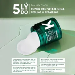 Toner Pad Làm Dịu Da Prettyskin Vita K - Cica Peeling & Repairing, Hỗ Trợ Cấp Ẩm và Làm Sạch Da, 80 Miếng, Phù Hợp Mọi Loại Da