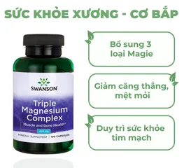 Viên bổ sung magie Swanson Triple Magnesium Complex 400mg - Tăng cường sức khỏe, hỗ trợ tim mạch và giảm căng thẳng, 100 viên