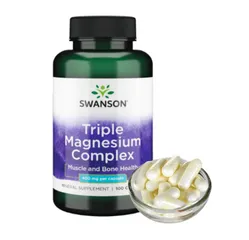 Viên bổ sung magie Swanson Triple Magnesium Complex 400mg - Tăng cường sức khỏe, hỗ trợ tim mạch và giảm căng thẳng, 100 viên