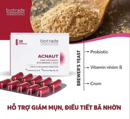 Viên Uống Trị Mụn Biotrade Acnaut - Thực Phẩm Bổ Sung Chăm Sóc Da Dầu, Làm Sạch Da, Phục Hồi, 30 Viên