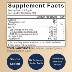 Viên Uống Dầu Nhuyễn Thể Nam Cực Antarctic Krill Oil 2000mg - Omega-3 EPA/DHA và Astaxanthin Hỗ Trợ Sức Khỏe Tim Mạch và Não Bộ