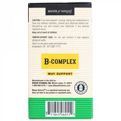 Viên Uống Mason Natural B-Complex Bổ Sung Vitamin Nhóm B - Hỗ Trợ Năng Lượng, Giảm Căng Thẳng, 100 Viên