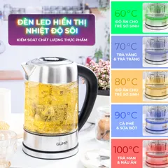 Ấm Siêu Tốc Gume GMEK-2201 - Thủy Tinh Chịu Nhiệt, Màn Hình LED Cảm Ứng, Công Suất 2200W, Dung Tích 1.7L, Tinh Tế Cho Bếp Nhà Bạn