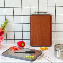 Thớt Gỗ Hai Mặt Đa Năng Gume Hàn Quốc - Gỗ Mun và Inox 304 Kháng Khuẩn, Chống Trầy Xước, Tiện Lợi Cho Nhà Bếp