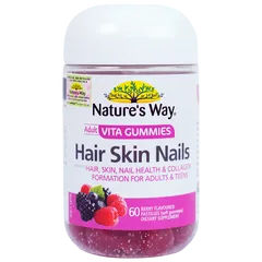Kẹo Dẻo Hỗ Trợ Đẹp Da Tóc Móng Nature's Way Hair Skin Nails 60 Viên - Bổ Sung Vitamin C, E, Biotin và Kẽm Cho Làn Da Khỏe Mạnh