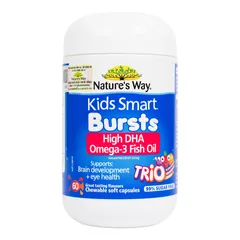Viên nhai Nature's Way Kids Smart Bursts DHA Omega-3 cho trẻ từ 1 tuổi - Hỗ trợ phát triển não bộ và thị giác, hương vị trái cây - 60 viên