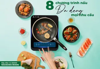 Bếp Điện Từ Nagakawa NIC6215 2500W - Nấu Nhanh Với 8 Chương Trình, Chế Độ Hẹn Giờ Thông Minh, Tặng Nồi Lẩu Inox 30cm