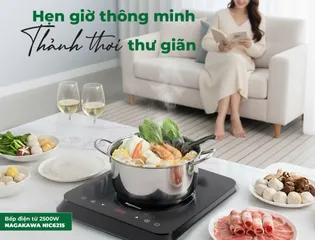Bếp Điện Từ Nagakawa NIC6215 2500W - Nấu Nhanh Với 8 Chương Trình, Chế Độ Hẹn Giờ Thông Minh, Tặng Nồi Lẩu Inox 30cm