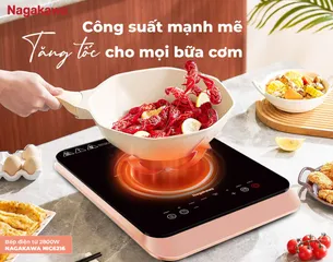 Bếp điện từ Nagakawa NIC6216 2800W - Mặt kính Kanger cao cấp, bảo vệ an toàn, 7 chương trình nấu, tặng nồi lẩu inox 30cm