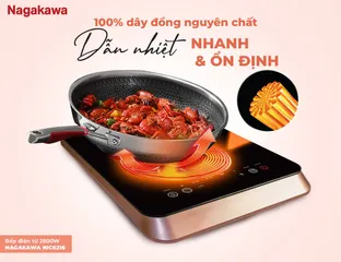 Bếp điện từ Nagakawa NIC6216 2800W - Mặt kính Kanger cao cấp, bảo vệ an toàn, 7 chương trình nấu, tặng nồi lẩu inox 30cm
