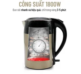 Ấm Đun Nước Siêu Tốc Nagakawa NAG0315 1.8 Lít - Công Suất 1800W, Thiết Kế Inox 304, Chống Cạn Nước, Đế Xoay 360 Độ, An Toàn Cho Gia Đình