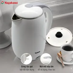 Ấm Siêu Tốc Nagakawa NAG0314 - Dung Tích 1.8L, Thiết Kế Inox 304, Công Suất 1800W, Đun Nước Nhanh, An Toàn và Tiện Ích