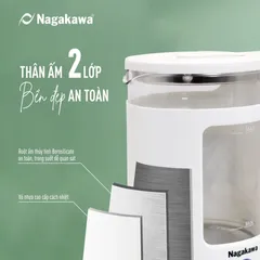 Ấm Siêu Tốc Nagakawa NAG0318 - Dung Tích 1.7L, Công Suất 1355W, Thiết Kế Sang Trọng, Tích Hợp Đèn LED và Cảm Biến Tự Ngắt