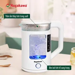Ấm Siêu Tốc Nagakawa NAG0318 - Dung Tích 1.7L, Công Suất 1355W, Thiết Kế Sang Trọng, Tích Hợp Đèn LED và Cảm Biến Tự Ngắt