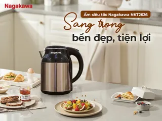 Ấm Siêu Tốc Nagakawa NKT2626 1.8L - Công Suất 1500W, Inox 304 Chống Cạn, Đế Xoay 360 Độ, Lưới Lọc Bã Trà Thông Minh