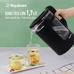 Ấm Siêu Tốc Thủy Tinh Nagakawa NAG0317 - Dung Tích 1.7L, Thiết Kế Hiện Đại, Chức Năng Giữ Ấm, Đun Nước Nhanh Chóng cho Gia Đình 3-4 Người