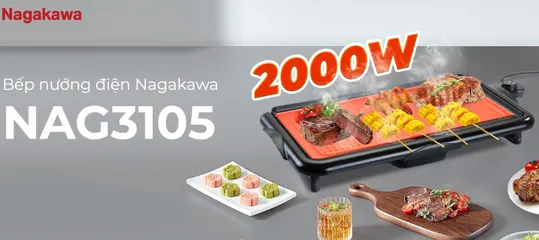 Bếp Nướng Điện Nagakawa NAG3105 2000W - Chống Dính Teflon, 5 Mức Nhiệt Độ, Tự Ngắt Quá Nhiệt - Thiết Kế Gọn Nhẹ, Tiện Lợi