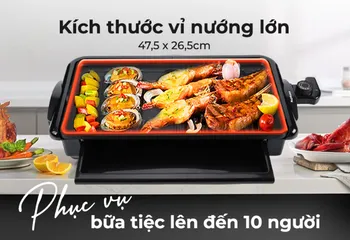Bếp Nướng Điện Nagakawa NAG3105 2000W - Chống Dính Teflon, 5 Mức Nhiệt Độ, Tự Ngắt Quá Nhiệt - Thiết Kế Gọn Nhẹ, Tiện Lợi