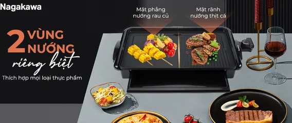 Bếp Nướng Điện Nagakawa NAG3105 2000W - Chống Dính Teflon, 5 Mức Nhiệt Độ, Tự Ngắt Quá Nhiệt - Thiết Kế Gọn Nhẹ, Tiện Lợi