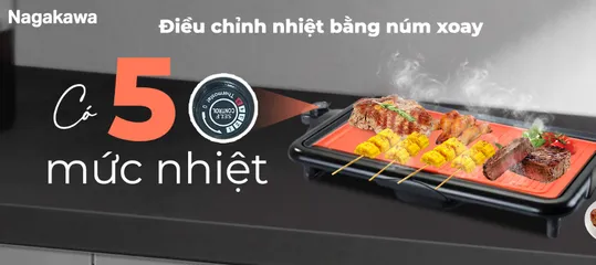 Bếp Nướng Điện Nagakawa NAG3105 2000W - Chống Dính Teflon, 5 Mức Nhiệt Độ, Tự Ngắt Quá Nhiệt - Thiết Kế Gọn Nhẹ, Tiện Lợi
