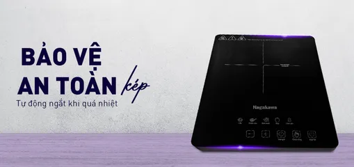 Bếp từ đơn Nagakawa NAG0718 - Bếp nấu cảm ứng 2000W, 8 mức công suất, kèm nồi lẩu, thiết kế sang trọng, dễ vệ sinh, tiện lợi cho mọi bữa ăn