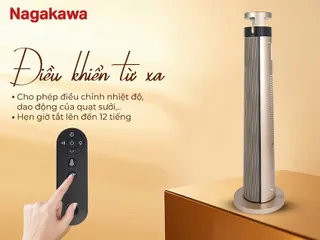 Máy Sưởi Gốm Nagakawa NEH8389 2000W - Tiết Kiệm Điện, Điều Khiển Từ Xa, Hẹn Giờ 12h, Công Nghệ PTC, An Toàn Khi Sử Dụng