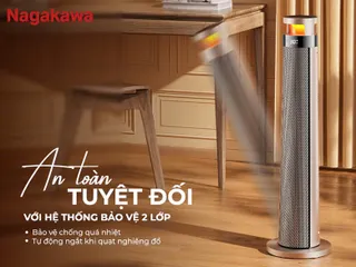 Máy Sưởi Gốm Nagakawa NEH8389 2000W - Tiết Kiệm Điện, Điều Khiển Từ Xa, Hẹn Giờ 12h, Công Nghệ PTC, An Toàn Khi Sử Dụng