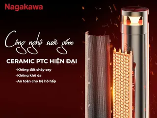 Máy Sưởi Gốm Nagakawa NEH8389 2000W - Tiết Kiệm Điện, Điều Khiển Từ Xa, Hẹn Giờ 12h, Công Nghệ PTC, An Toàn Khi Sử Dụng