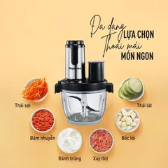 Máy Xay Thịt Đa Năng Nagakawa NAG0822 350W - 6 Chức Năng Xay, Thái, Băm, Đánh Trứng, Bóc Tỏi, Cối Thủy Tinh 2L