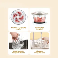 Máy xay thịt Nagakawa NAG0823 Đa Năng 4 Chế Độ - Xay Thịt, Làm Sinh Tố, Nghiền Đồ Khô, Bóc Tỏi - Công Suất 250W, Lưỡi Dao Inox 304
