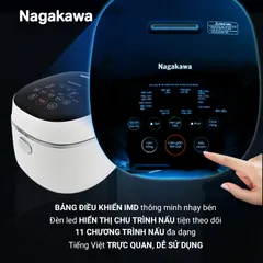 Nồi cơm điện cảm ứng Nagakawa NAG0136 1.2L - 10 chương trình nấu tiện lợi, chế độ giảm tinh bột cho bữa ăn lành mạnh